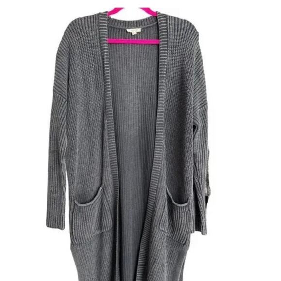 Oddi Sweaters - Oddi Very Oversized Long Knit Charcoal Cardigan Size M/L Gray Open Front Pocket